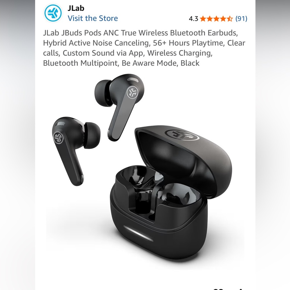 NiB JLab Noise Canceling True Wireless Earbuds Midnight Black Headphones Jbuds